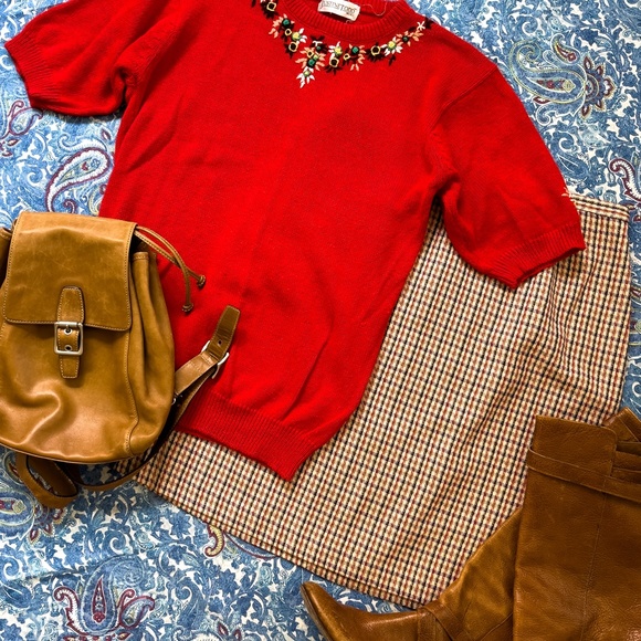 90's Vintage Plaid Houndstooth Americana Mini Skirt - Picture 2 of 7